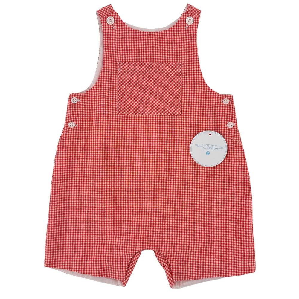 Edgehill Collection Red Gingham Jon Jon Shortall Romper Baby Boys Sz 18M